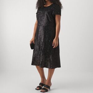NWT MICHAEL Michael kors sequin stripe midi cocktail/party black dress  Size 14